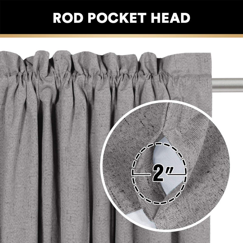 PrinceDeco 100% Blackout Curtains Primitive Linen Textured Curtain Drapes for Bedroom Full Light Blocking Window Curtains Draperies for Living Burlap Fabric Soft with White Liner (52"W x 63"L, Light Grey) - Image 4