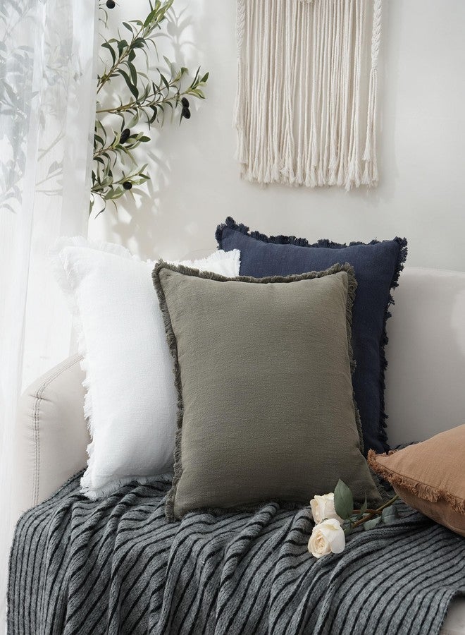 Foindtower Set of 2 Decorative Linen Fringe Throw Pillow Covers Cozy Boho Farmhouse Cushion Cover with Tassels Soft Accent Pillowcase for Couch Sofa Bed Living Room Home Decor, 26×26 Inch, Navy Blue - Image 5