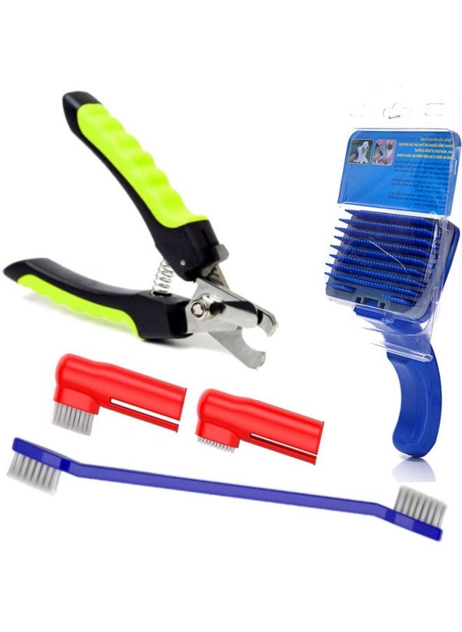 Sage Square Dog Grooming Kit - Dog Nail Clippers With Filer + Dog Toothbrush Kit + Dog Plastic Slicker Brush With Press Key For Puppies, Dogs, Puppy, Cat And Kitten - 3 In 1 Dog Combo  - Image 1