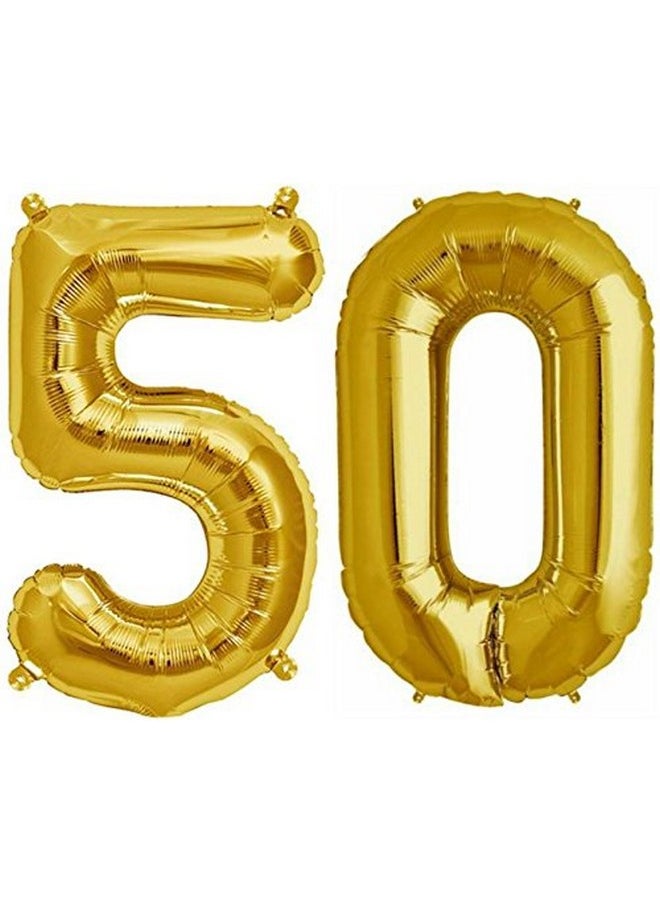 Balloonistics - Balloonistics Solid 50 Number Foil Balloon 17" Inch Balloon (Gold) -Pack of 2 - Image 1