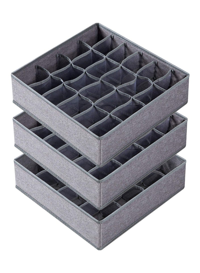 MIXDE 3 Pack Sock Underwear Organizer Dividers, 64 Cell Drawer Organizers Fabric Foldable Cabinet Closet Organizers and Storage Boxes for Storing Socks, Underwear, Ties, Gray - Image 1