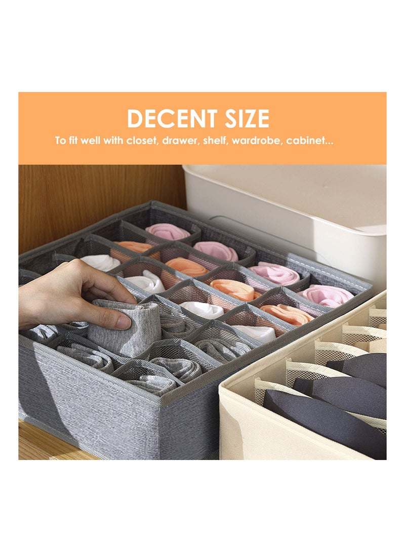 MIXDE 3 Pack Sock Underwear Organizer Dividers, 64 Cell Drawer Organizers Fabric Foldable Cabinet Closet Organizers and Storage Boxes for Storing Socks, Underwear, Ties, Gray - Image 4