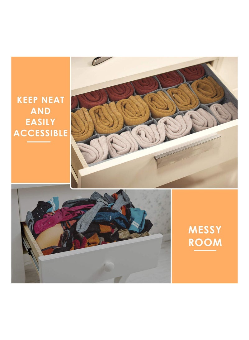 MIXDE 3 Pack Sock Underwear Organizer Dividers, 64 Cell Drawer Organizers Fabric Foldable Cabinet Closet Organizers and Storage Boxes for Storing Socks, Underwear, Ties, Gray - Image 3