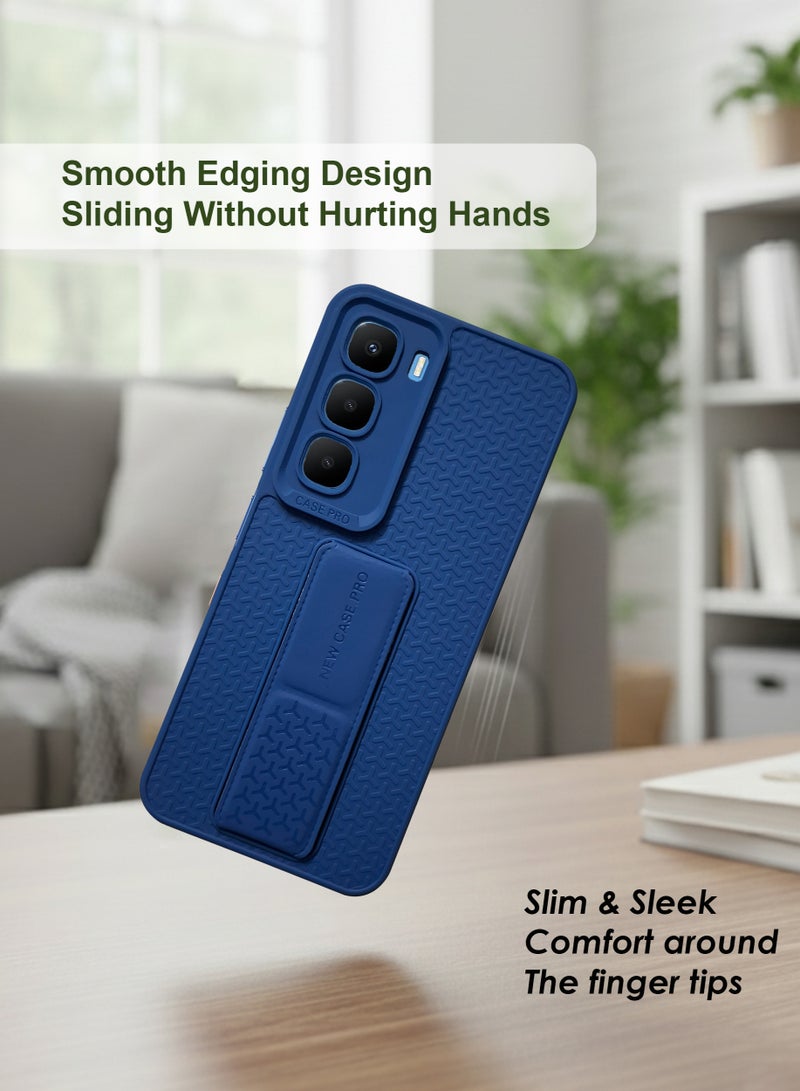 Infinix Hot 60 Hand Grip Case Cover - Magnetic Hand Grip Holder & Kickstand - Strong Grip for Magnetic Car Holder, Stylish Silicone Case & Functional, Ultimate Convenience & Hands-Free Viewing - Navy Blue - Image 2