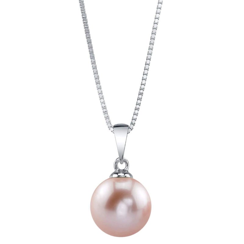 The Pearl Source 8mm Pink Freshwater Pearl Pendant Sydney Necklace for Women - Cultured Pearl Necklace | Single Pearl Necklace for Women with 925 Sterling Silver Chain - Image 1