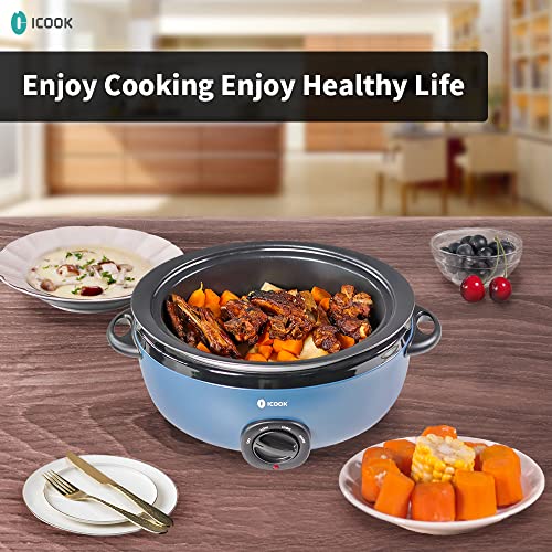 I-Cook ICOOK USC-65-OP001BL 6.5 Quart Slow Cooker,Aluminium Sear/Sauté Stew Pot Stovetop safe,Dishwasher Safe,Glass Lid,Adjustable Temp,Food Warmer(Blue) - Image 3