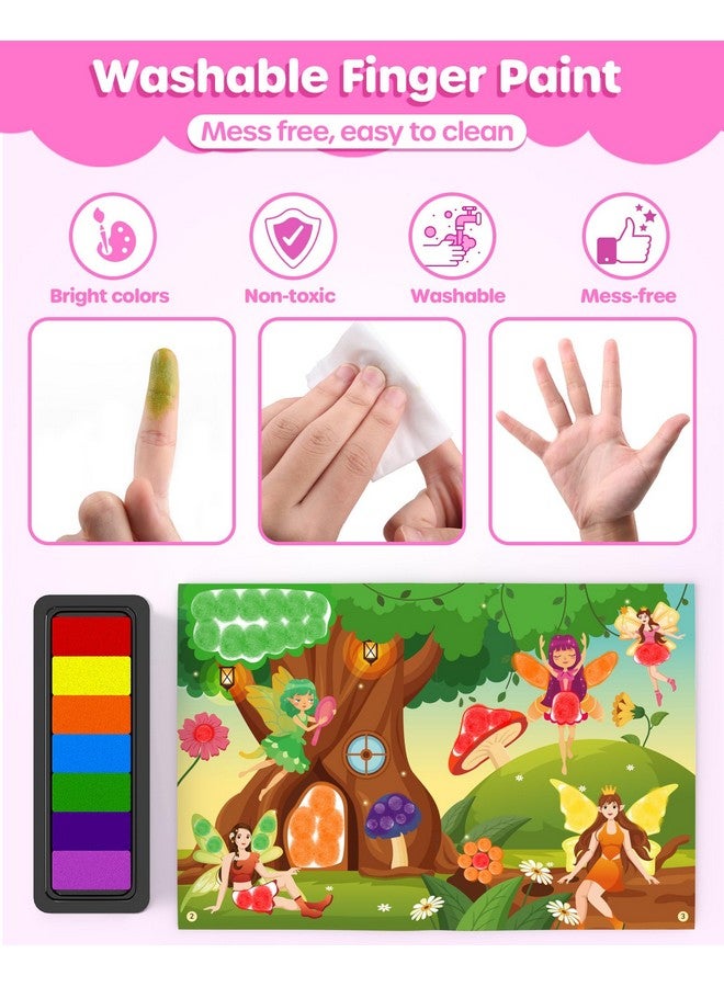 D-FantiX Dot Art Sticker Book Kits with Ink Pad, Mess-Free Finger Painting for Toddlers, Unicorn, Princess, Mermaid, Flower Fairy Arts and Crafts, Kids Travel Activities - Image 5