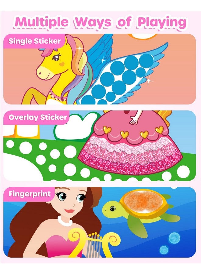 D-FantiX Dot Art Sticker Book Kits with Ink Pad, Mess-Free Finger Painting for Toddlers, Unicorn, Princess, Mermaid, Flower Fairy Arts and Crafts, Kids Travel Activities - Image 3