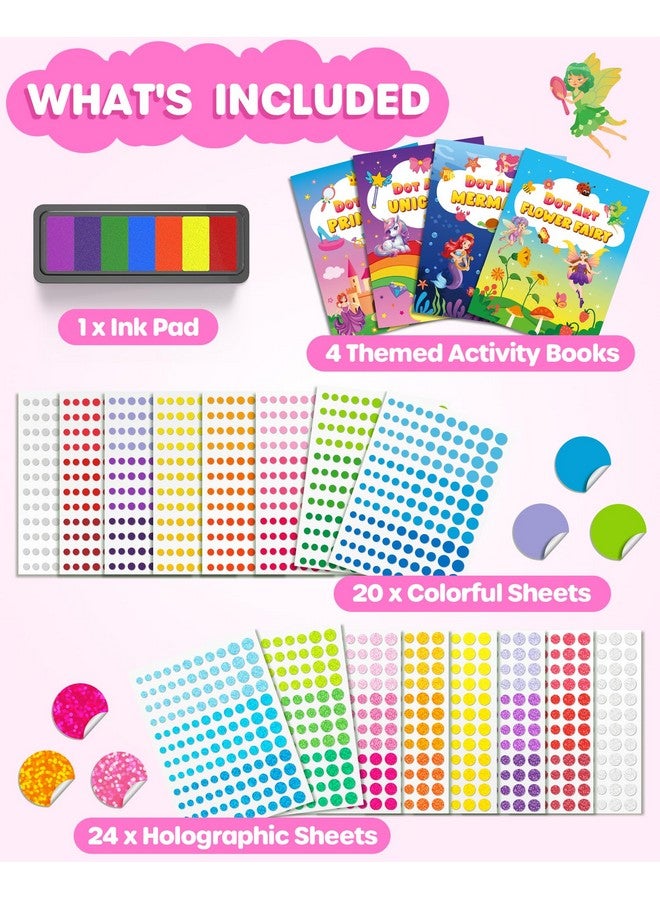D-FantiX Dot Art Sticker Book Kits with Ink Pad, Mess-Free Finger Painting for Toddlers, Unicorn, Princess, Mermaid, Flower Fairy Arts and Crafts, Kids Travel Activities - Image 2