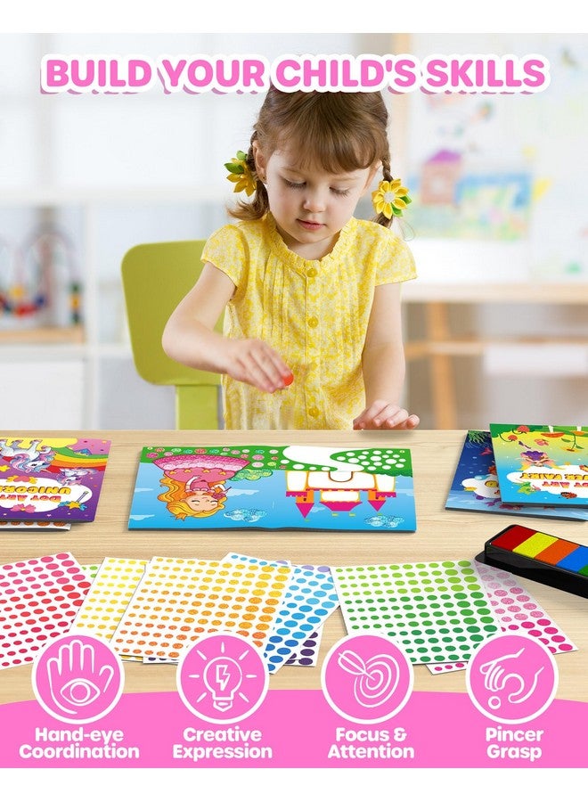 D-FantiX Dot Art Sticker Book Kits with Ink Pad, Mess-Free Finger Painting for Toddlers, Unicorn, Princess, Mermaid, Flower Fairy Arts and Crafts, Kids Travel Activities - Image 4