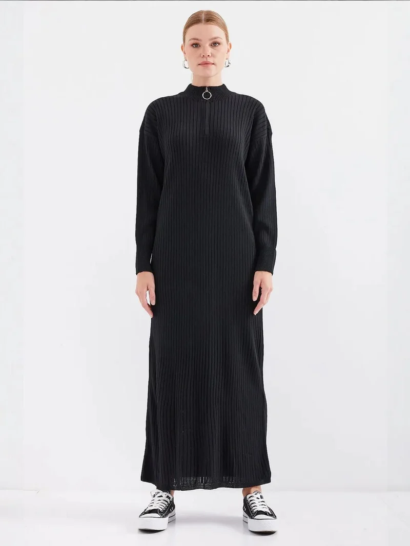 BIG DART BDART Textured Knit Dress with Half Turtleneck and Zipper