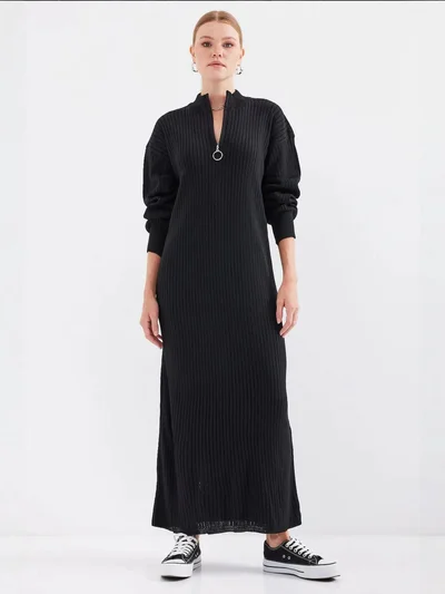 BIG DART BDART Textured Knit Dress with Half Turtleneck and Zipper