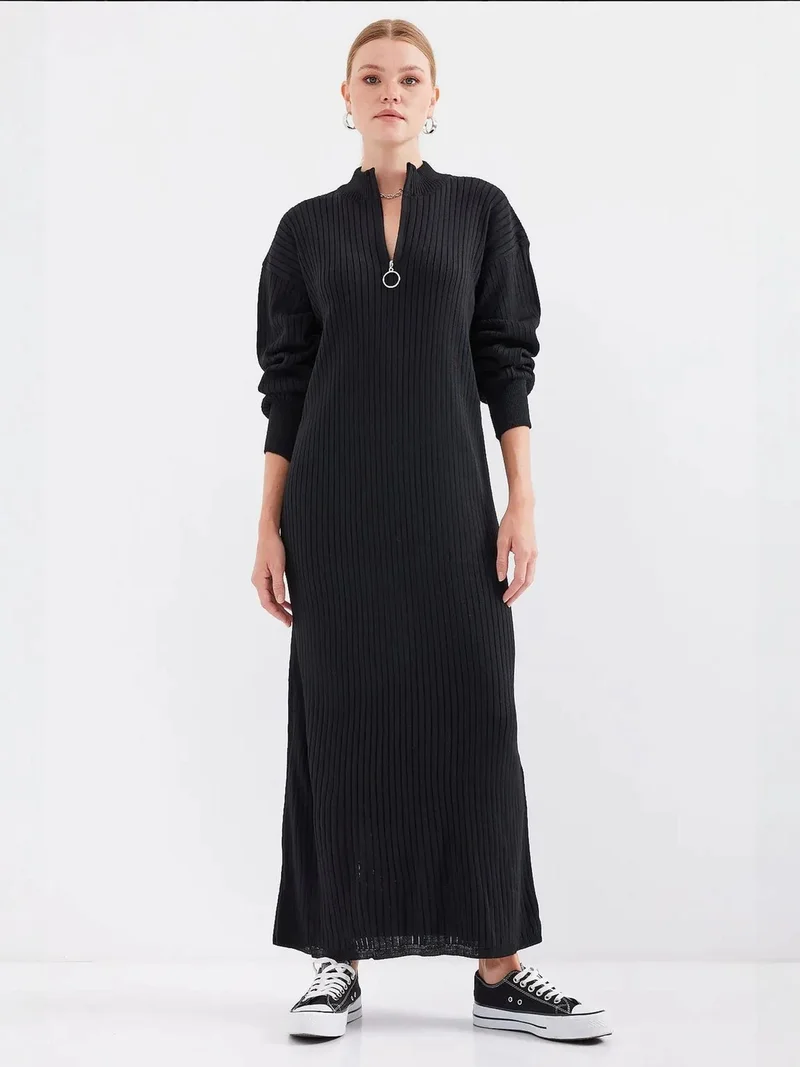 BIG DART BDART Textured Knit Dress with Half Turtleneck and Zipper