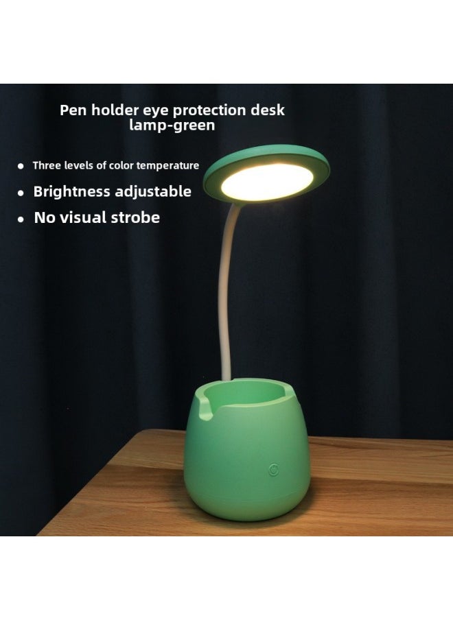 Generic Creative Pen Container Folding Desk Lamp USB Charging Eye Protection Night Light LED Storage Learning Reading Small Desk Lamp-Colour:Green-Size:250 Ma (single White Light/three Levels Of Dimming)  - Image 1