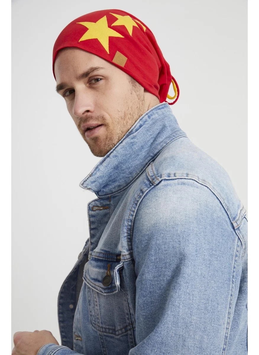Butikgiz Yellow Red Star Legendary Piece Drawstring 4 Season Hat Beanie Buff Soft Combed Cotton
