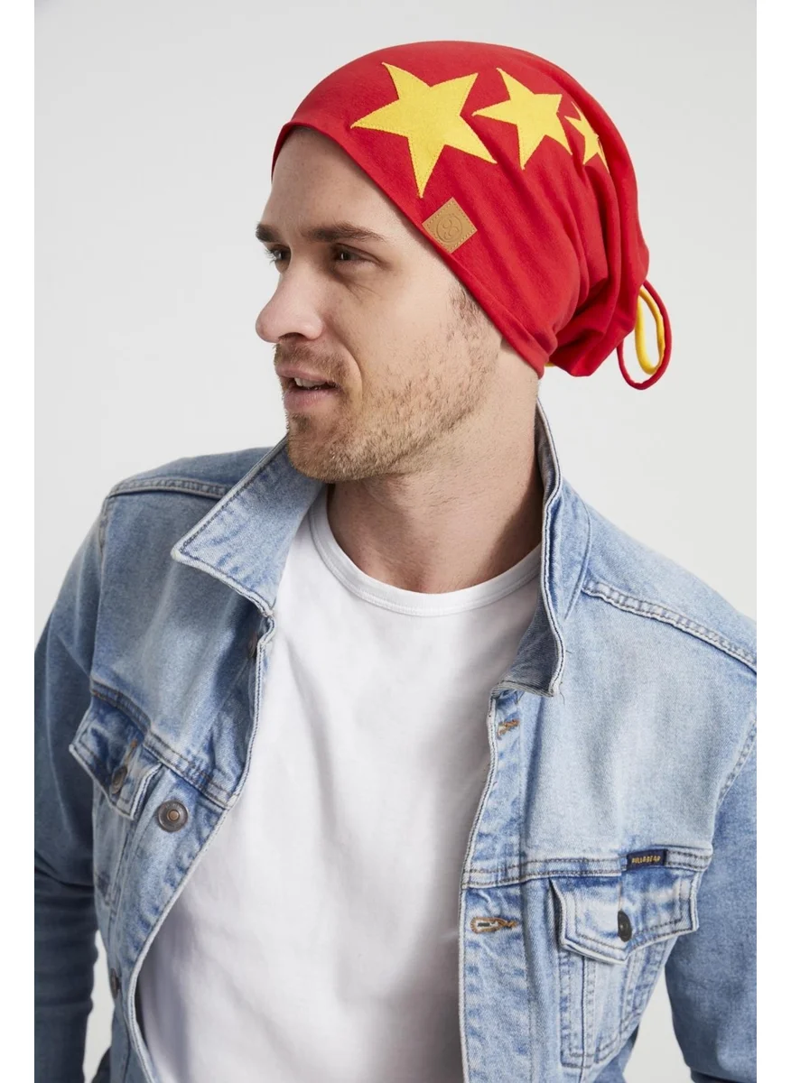 Butikgiz Yellow Red Star Legendary Piece Drawstring 4 Season Hat Beanie Buff Soft Combed Cotton