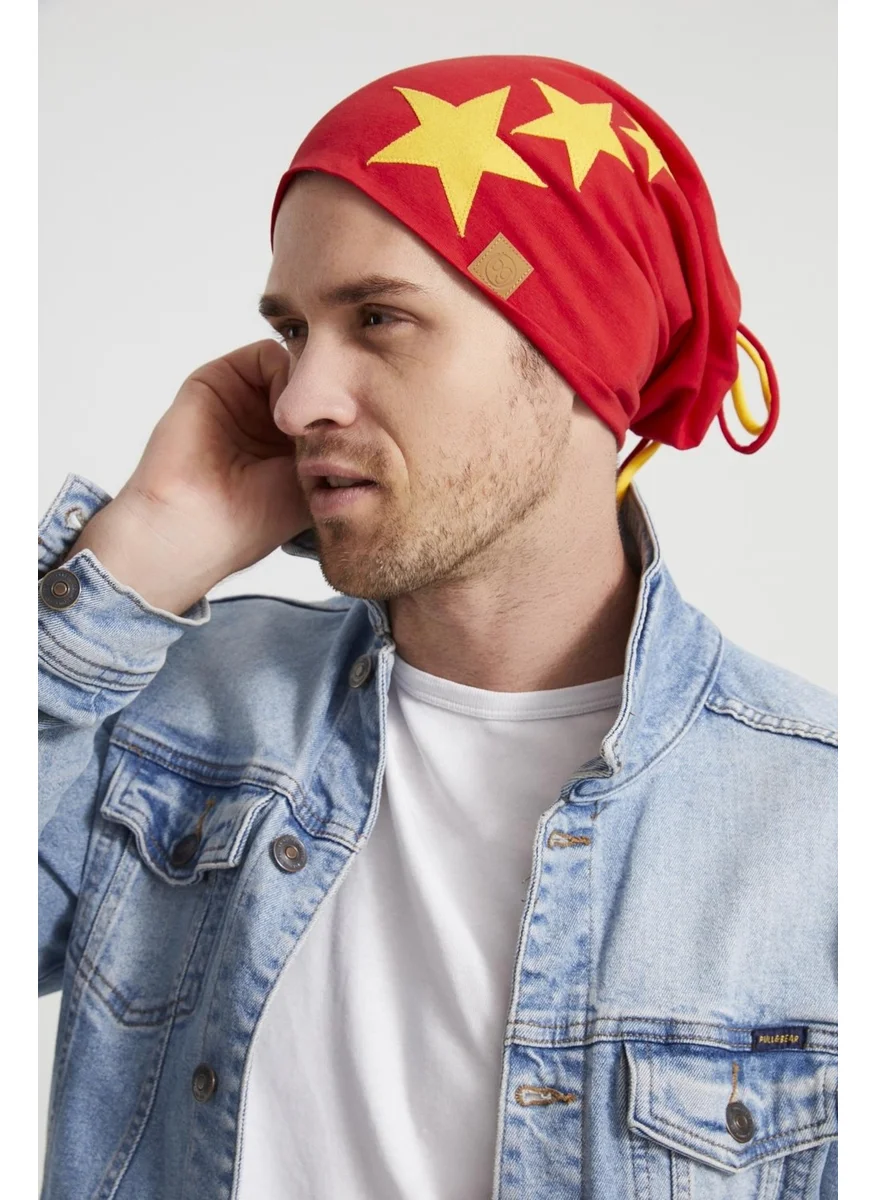 Butikgiz Yellow Red Star Legendary Piece Drawstring 4 Season Hat Beanie Buff Soft Combed Cotton