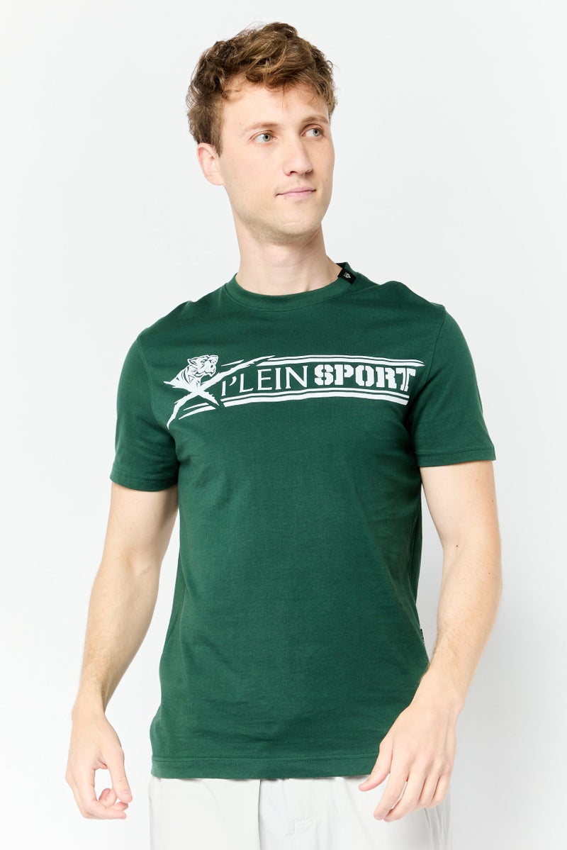 PHILIPP PLEIN تي شيرت رياضي للرجال بأكمام قصيرة مناسب للخارج، أخضر - Image 1