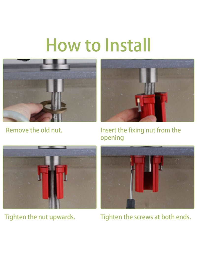 SYOSI 3PCS Hot and Cold Water Faucet Fixing Nuts, Anti-Loosening ABS Plastic Faucet Lock Nut, Universal Faucet Fixing Nut for Kitchen & Bathroom (Red) - Image 4