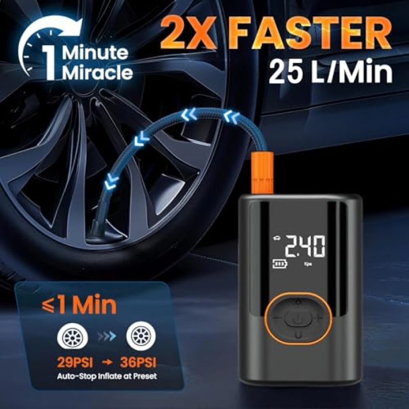 Electric Bike Pump 4000mAh Rechargeable Cordless Tire Inflator with Smart AI Safety Protection - Precision Auto-Stop Inflation Portable Tire Pump for Car Motorcycle Bike Emergency - Image 5