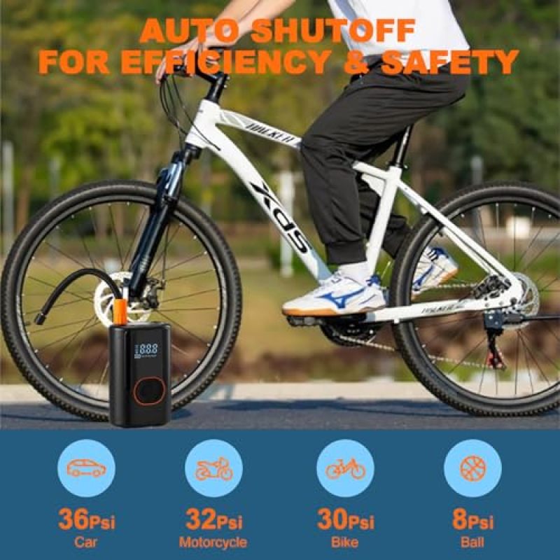 Electric Bike Pump 4000mAh Rechargeable Cordless Tire Inflator with Smart AI Safety Protection - Precision Auto-Stop Inflation Portable Tire Pump for Car Motorcycle Bike Emergency - Image 4