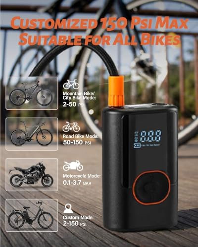 Electric Bike Pump 4000mAh Rechargeable Cordless Tire Inflator with Smart AI Safety Protection - Precision Auto-Stop Inflation Portable Tire Pump for Car Motorcycle Bike Emergency - Image 2
