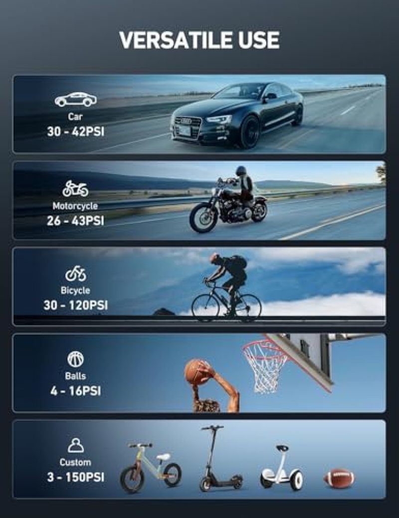 Electric Bike Pump 4000mAh Rechargeable Cordless Tire Inflator with Smart AI Safety Protection - Precision Auto-Stop Inflation Portable Tire Pump for Car Motorcycle Bike Emergency - Image 3
