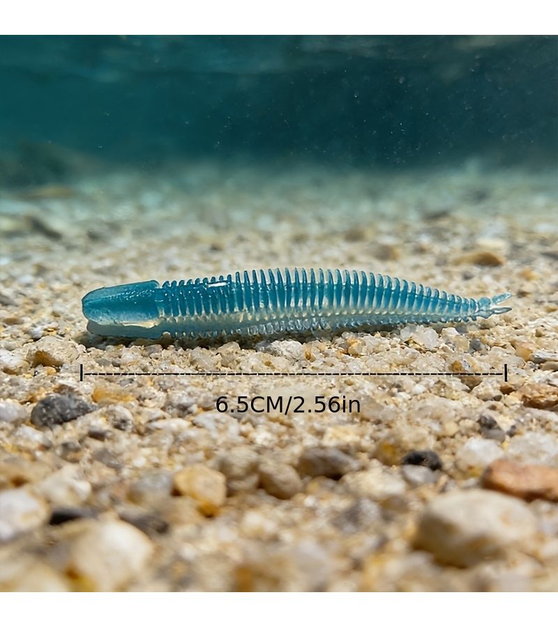 15 Blue Soft Plastic Worm Lures 6.5cm Fishing Bait for Bass Trout Freshwater Saltwater - Image 4
