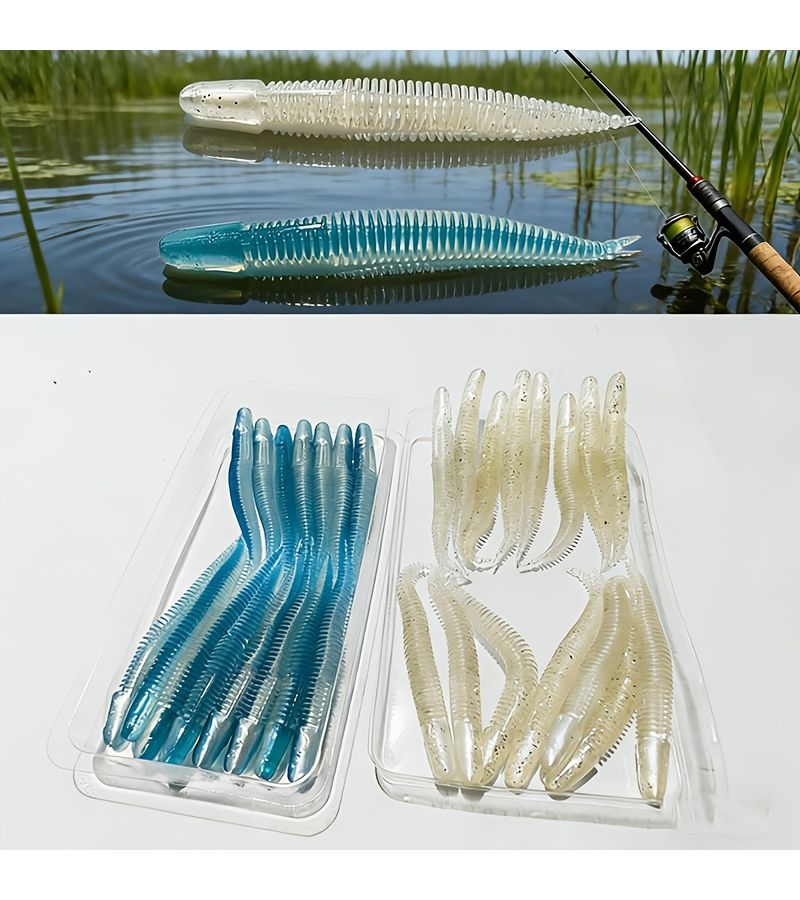 15 Blue Soft Plastic Worm Lures 6.5cm Fishing Bait for Bass Trout Freshwater Saltwater - Image 5