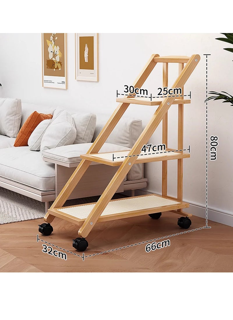Generic FFD 3-Layer Moveable Wooden Storage Trolley with Wheels - Modern Bedside Desk, Sofa Side Table, Coffee Cart, Corner Table & Tea Cabinet for Living Room, Bedroom, Office  - Image 2