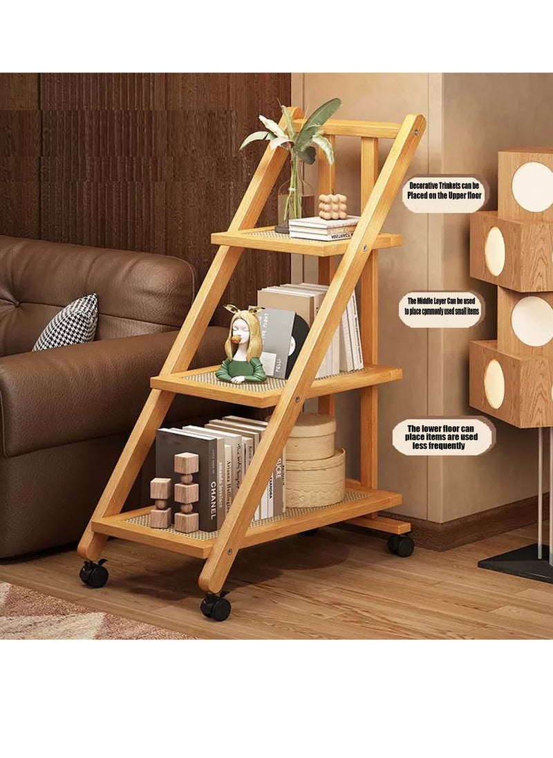 Generic FFD 3-Layer Moveable Wooden Storage Trolley with Wheels - Modern Bedside Desk, Sofa Side Table, Coffee Cart, Corner Table & Tea Cabinet for Living Room, Bedroom, Office  - Image 3