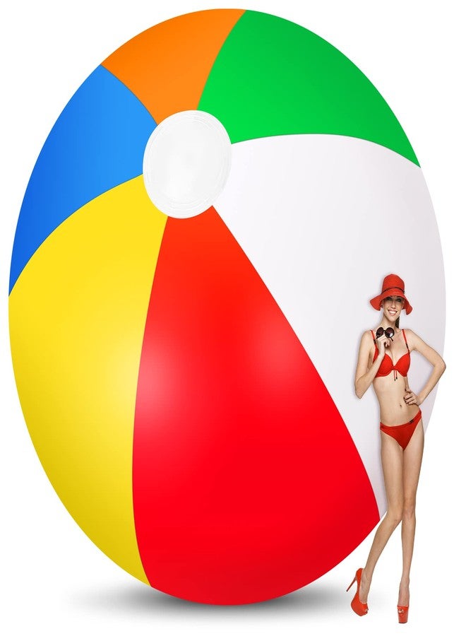 Seematn 12 Foot Giant Inflatable Beach Ball Jumbo Rainbow Colored Beach Ball Large Beach Ball Big Pool Ball Inflatable Beach Ball Sport Beach Ball Jumbo Toy for Swimming Pool Water Game Toy Party Decor - Image 1