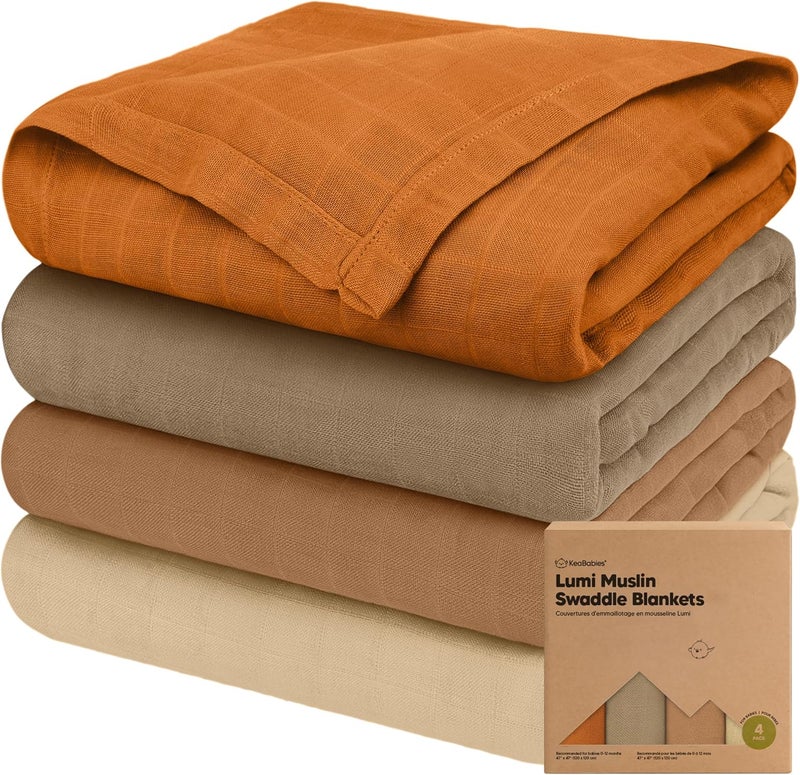 KeaBabies 4-Pack Muslin Swaddle Blankets for Baby Boys, Girls - Organic Baby Blankets for Girl, Boy, Baby Swaddle Blanket Unisex, Receiving Blankets, Swaddles for Newborns, Newborn Baby Essentials (Spice) - Image 1