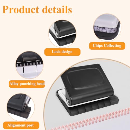 Hoqqf 10 Hole Punch Binding Machine for Planners with 10 Multi-Color Binder Rings,30 Holes on A4,20 Holes on A5,26 Holes on B5,10 Sheet Capacity (Black) - Image 3