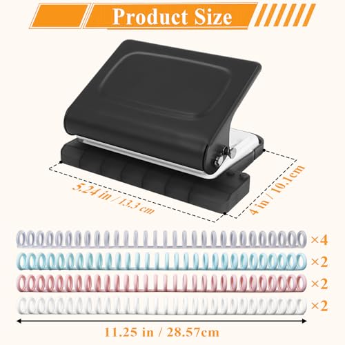 Hoqqf 10 Hole Punch Binding Machine for Planners with 10 Multi-Color Binder Rings,30 Holes on A4,20 Holes on A5,26 Holes on B5,10 Sheet Capacity (Black) - Image 2