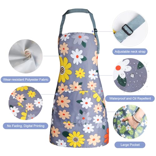IHFAIO Apron for Women with Pockets Adjustable Waterproof Floral Chef Aprons for Kitchen Gardening Cooking BBQ or Baking 3Pcs 3 - Image 3