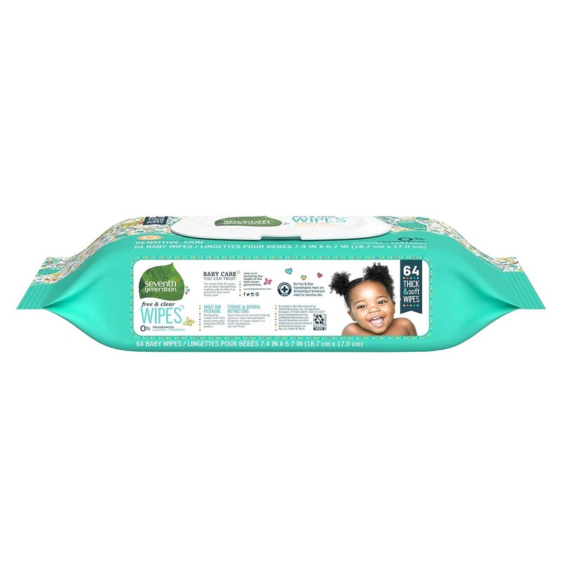 Seventh Generation Baby Wipes Sensitive Protection with Snap Seal Unscented Baby Wipes 64 Count - Image 2