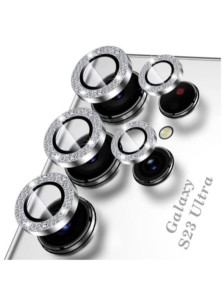 Samsung Galaxy S23 Ultra Camera Lens Protector, Glitter Bling Tempered Glass Camera Screen Protector Individual Metal Ring Lens Cover
