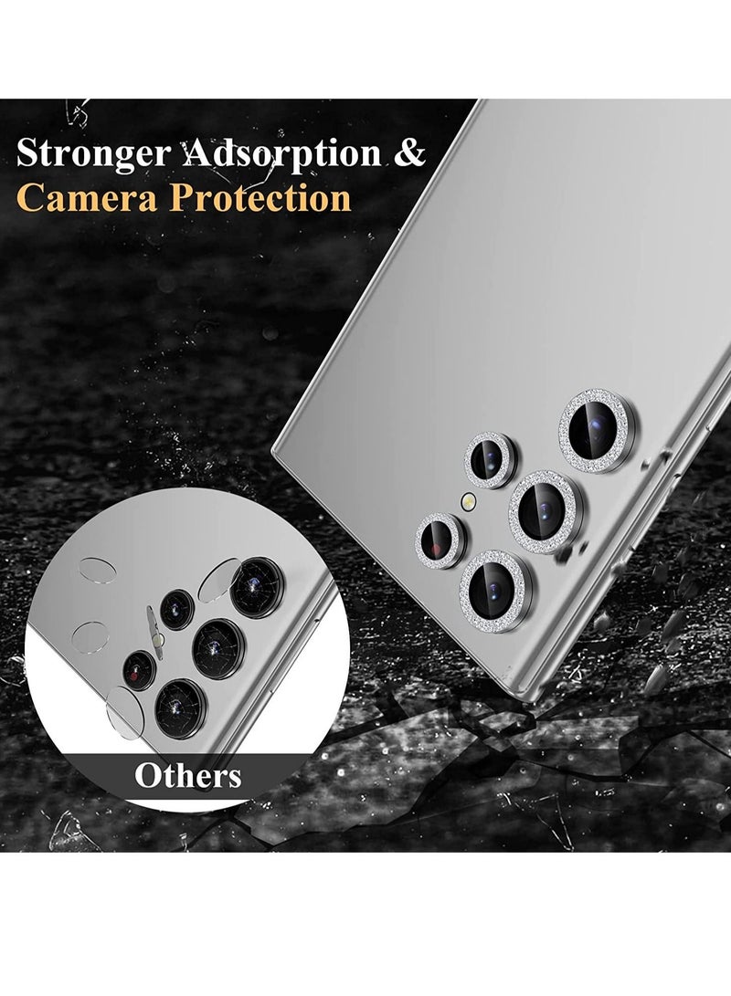 Samsung Galaxy S23 Ultra Camera Lens Protector, Glitter Bling Tempered Glass Camera Screen Protector Individual Metal Ring Lens Cover