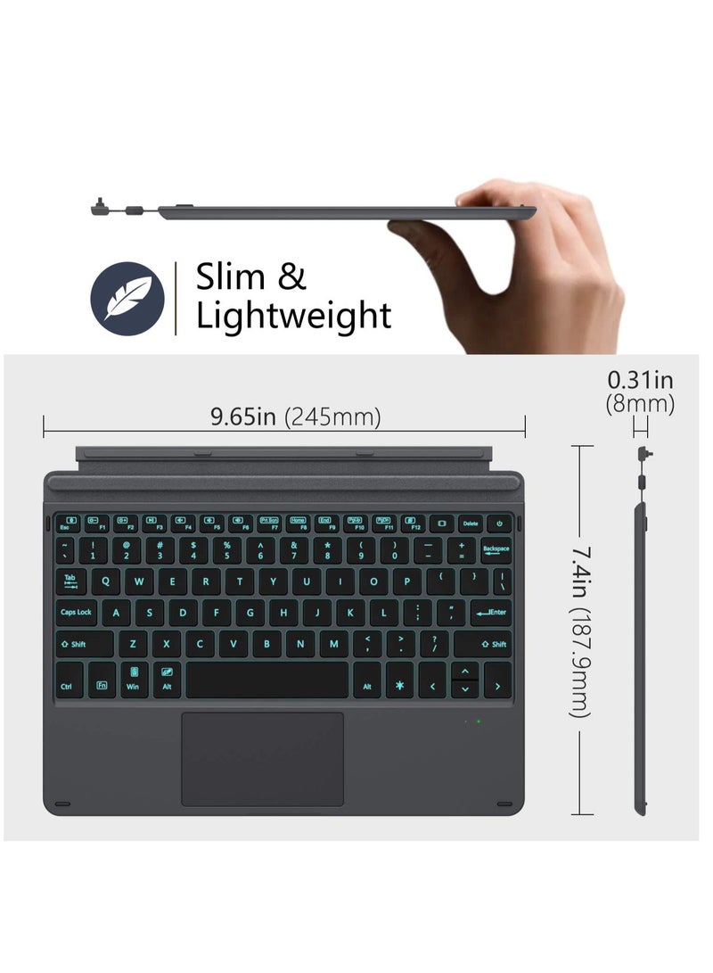 لوحة مفاتيح لجهاز Surface Go 3 / Surface Go 2 / Surface Go، لوحة مفاتيح بلوتوث مغناطيسية قابلة للفصل بإضاءة خلفية مع لوحة تتبع، لوحة مفاتيح قابلة لإعادة الشحن لجهاز Surface Go - أسود