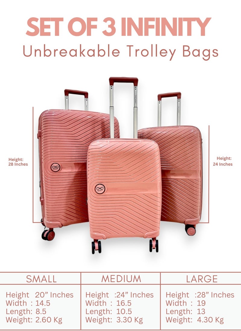 Generic - Pink Infinity Set of 3 Trolley SuitCases Small | Medium | Large Luggage Trolley - Image 1