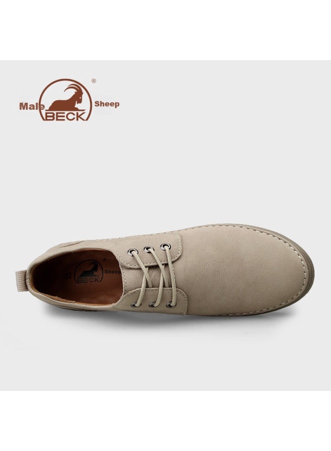 Gongyang Men's Leather Shoes, Breathable For Spring And Summer, Soft Sole, Lightweight Business Casual Shoes, Sand Color, Size 44