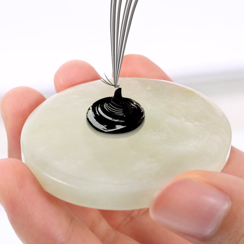 Bememo 2 Pieces Jade Stone for Lash Glue Eyelash Extension Round Jade Stone Green Lash Tile Glue Holders Adhesive Pallet Fake Eyelash Holder Base 2 Inch - Image 3