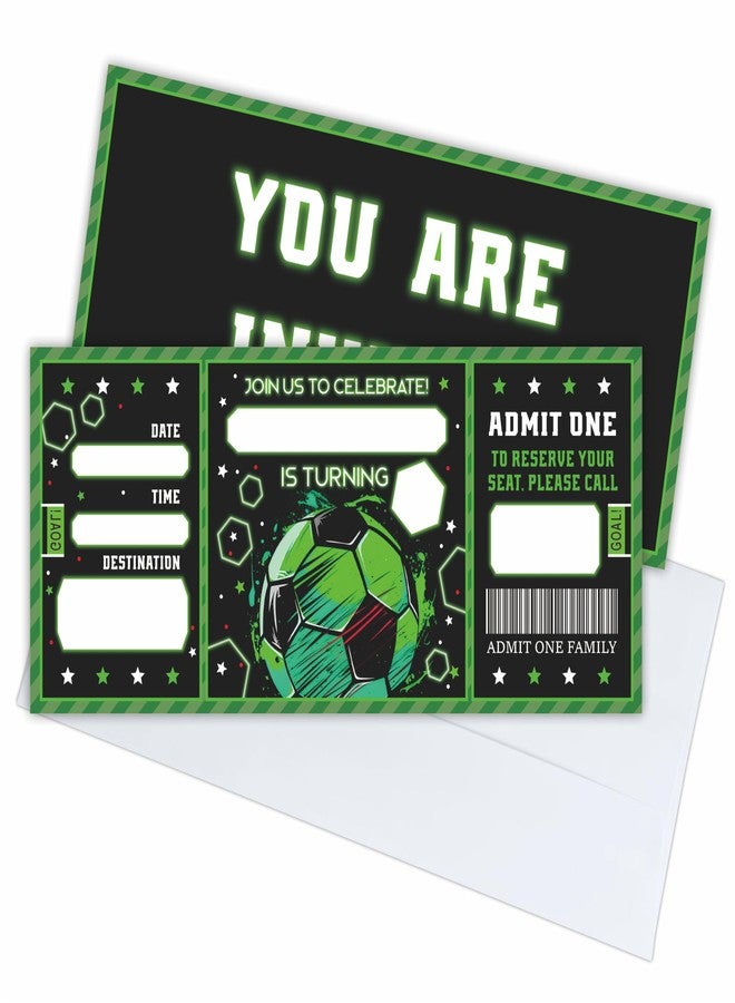 NYCTUG 20 Soccer Birthday Invitations With Envelopes, 3" X 8" Football Theme Birthday Ticket Invitation, Double-Sided Fill In Invites For Boys Girls Birthday, Birthday Party Celebration Supplies - E16 - Image 1
