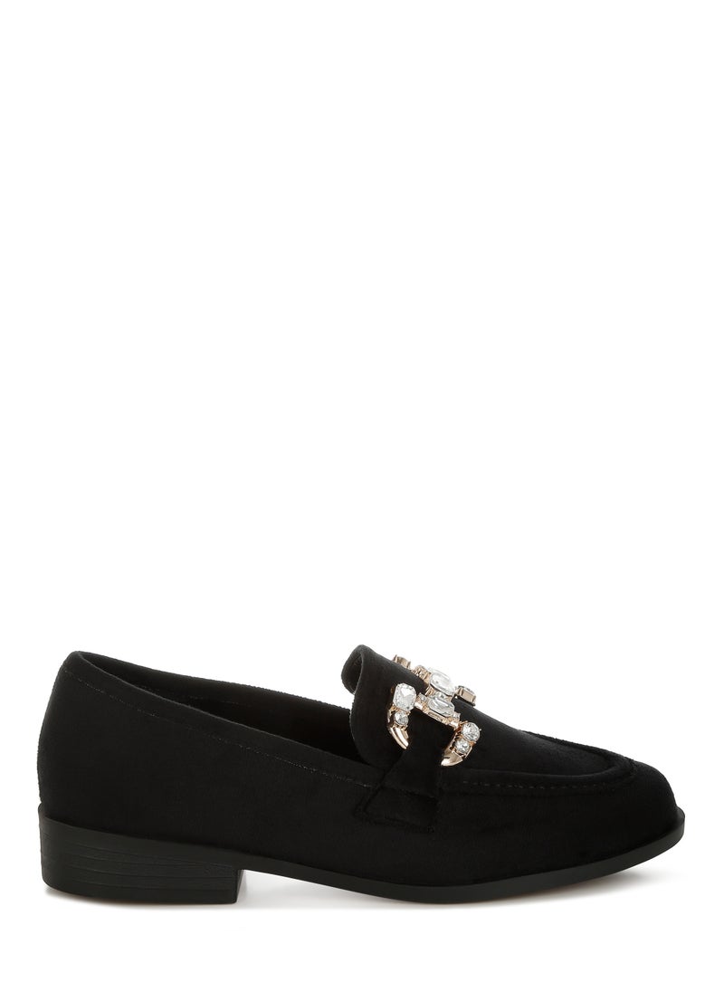 London Rag Diamante Embellished Horsebit Loafers in Black  - Image 1