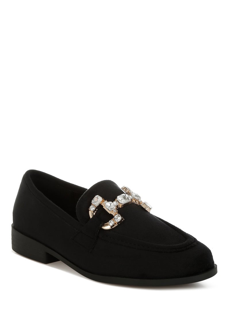 London Rag Diamante Embellished Horsebit Loafers in Black  - Image 2