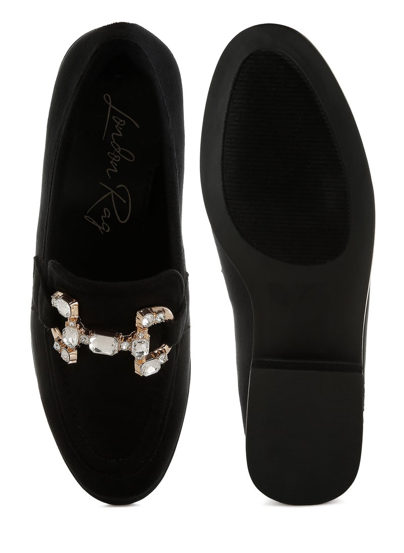 London Rag Diamante Embellished Horsebit Loafers in Black  - Image 4