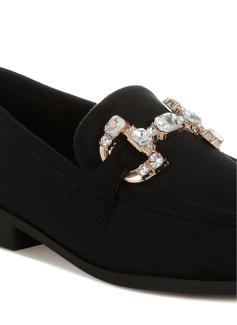 London Rag Diamante Embellished Horsebit Loafers in Black  - Image 5