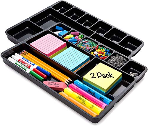 Manaloom Desk Drawer Organizer Tray with 9 Storage Compartments - For Home and Office - Drawer Organizers Office, Perfect Organizing Pens, Pencils, Paper Clips, Sticky Notes and all your Supplies - 2 Pack - Image 1
