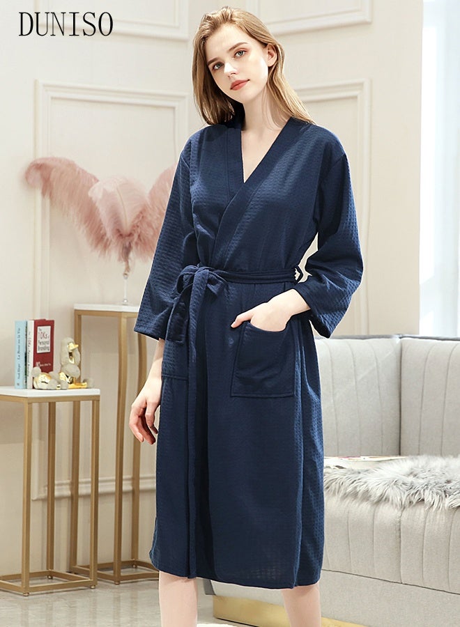 DUNISO Women's Waffle Kimono Bathrobe Short Sleeve Sleepwear Spa Robe Nightwear Nightgown Women Water Bathrobe Bridesmaid Robes Dressing Gown Autumn Bath Robe Spa Bathrobe for Lady  - Image 5